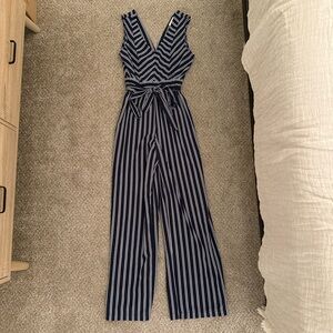 Monteau Navy and White Striped Pantsuit